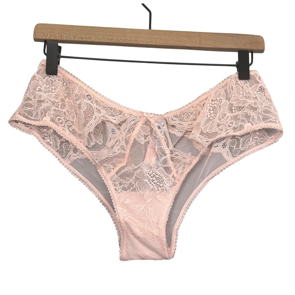Victoria's Secret Very Sexy Cheeky Panty Womens‎ L Floral Lace Mesh Pink NEW